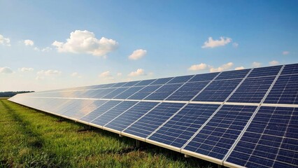 Solar Loan. Solar panels blue sky green grass sustainable energy renew