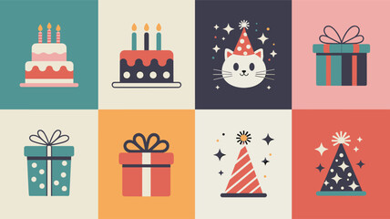 Colorful Minimalist Birthday Elements in Grid Layout