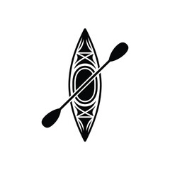 Simple black and white kayak and paddle icon