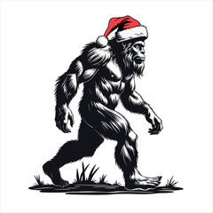 Fototapeta premium A Drawing of a hairy yeti wearing a Santa hat