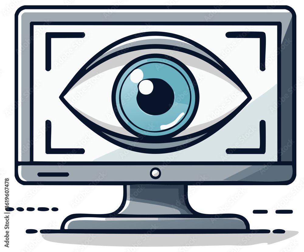 Aufkleber computer monitor displaying an eye, digital surveillance or security scan vector illustration.
