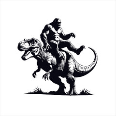 Fototapeta premium Bigfoot riding on a Dinosaur silhouette vector illustration