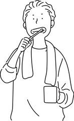 歯磨きをするお父さん_線画