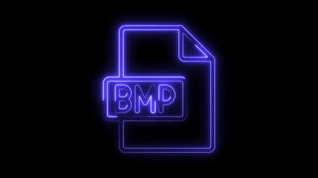 Glowing blue neon B M P file icon isolated on black background digital technology concept abstract