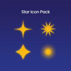Four Golden Star Icons Shining Radiant and Sparkling Designs