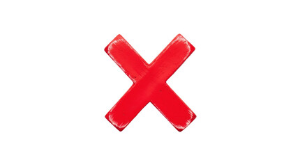 Obraz premium A vivid red 'X' mark, meticulously drawn with a textured wax crayon, centrally placed on a transparent background with abundant copy space, in a top-down flat lay studio shot with soft, shadowless