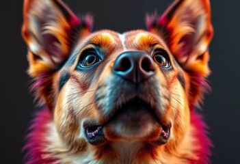 Surreal dog portrait, vibrant colors, upward gaze, expressive eyes,   canine love,  portrait