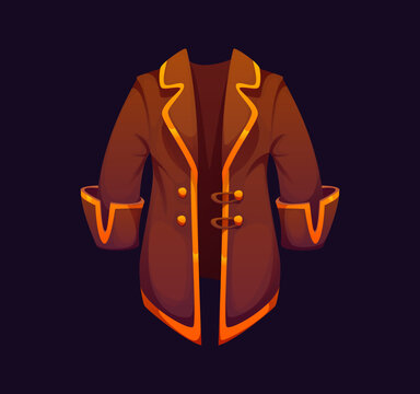 Cartoon pirate corsair icon of captain coat or sailor suit clothes, vector symbol. Pirate costume jacket or Medieval cloak of corsair wear, leather overcoat or cape suit of marine or nautical uniform
