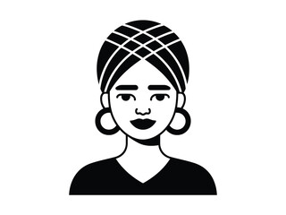 Stylized portrait of a woman wearing a turban and hoop earrings