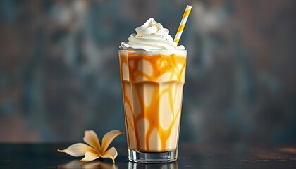 Vanilla iced coffee frappe, whipped cream topping,  beige,  energy drink