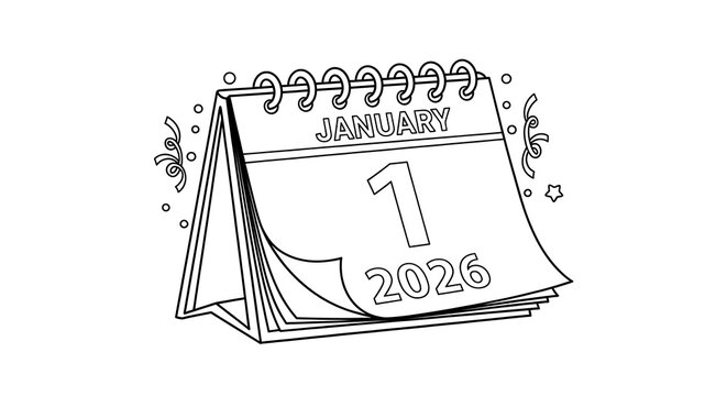 January 1st 2026 Desk Calendar: Festive, Line Art, New Year's Design