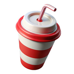 3d rendered red and white striped soda cup with straw isolated on transparent background