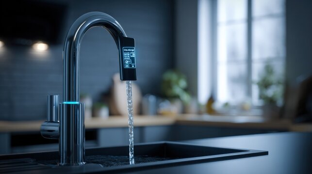 Modern kitchen sink with touchless faucet automatic water flow technology and sleek stainless steel design in contemporary home interior