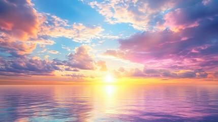 Obraz premium Serene sunset over the ocean creating a beautiful silhouette against a colorful evening sky