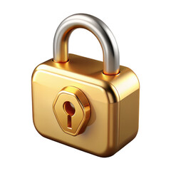 Illustration of golden padlock with steel shackle isolated on transparent background