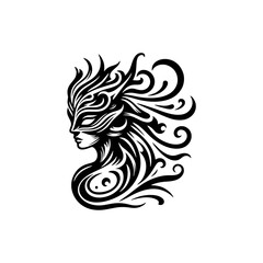 Dancer tribal masks, flowing lines and dynamic shapes