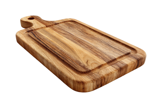 Creative culinary uses for wooden cutting boards in modern kitchens and dining spaces isolated on transparent background, png