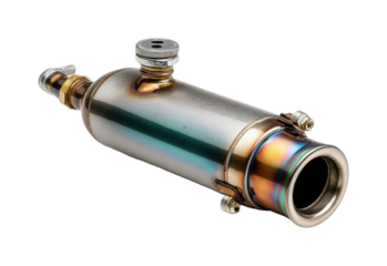 Industrial engineering insights automotive exhaust pipe modification process showcase isolated on transparent background, png