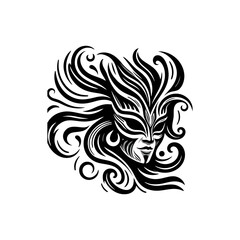 Dancer tribal masks, flowing lines and dynamic shapes