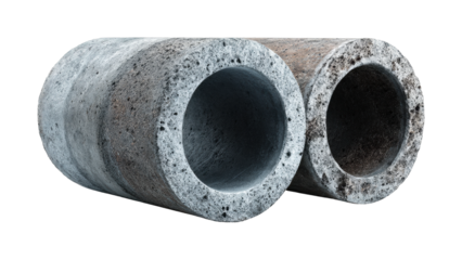 Construction materials industrial site concrete pipes urban environment view texture details isolated on transparent background, png