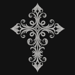 Intricate Black and White Ornamental Cross Design
