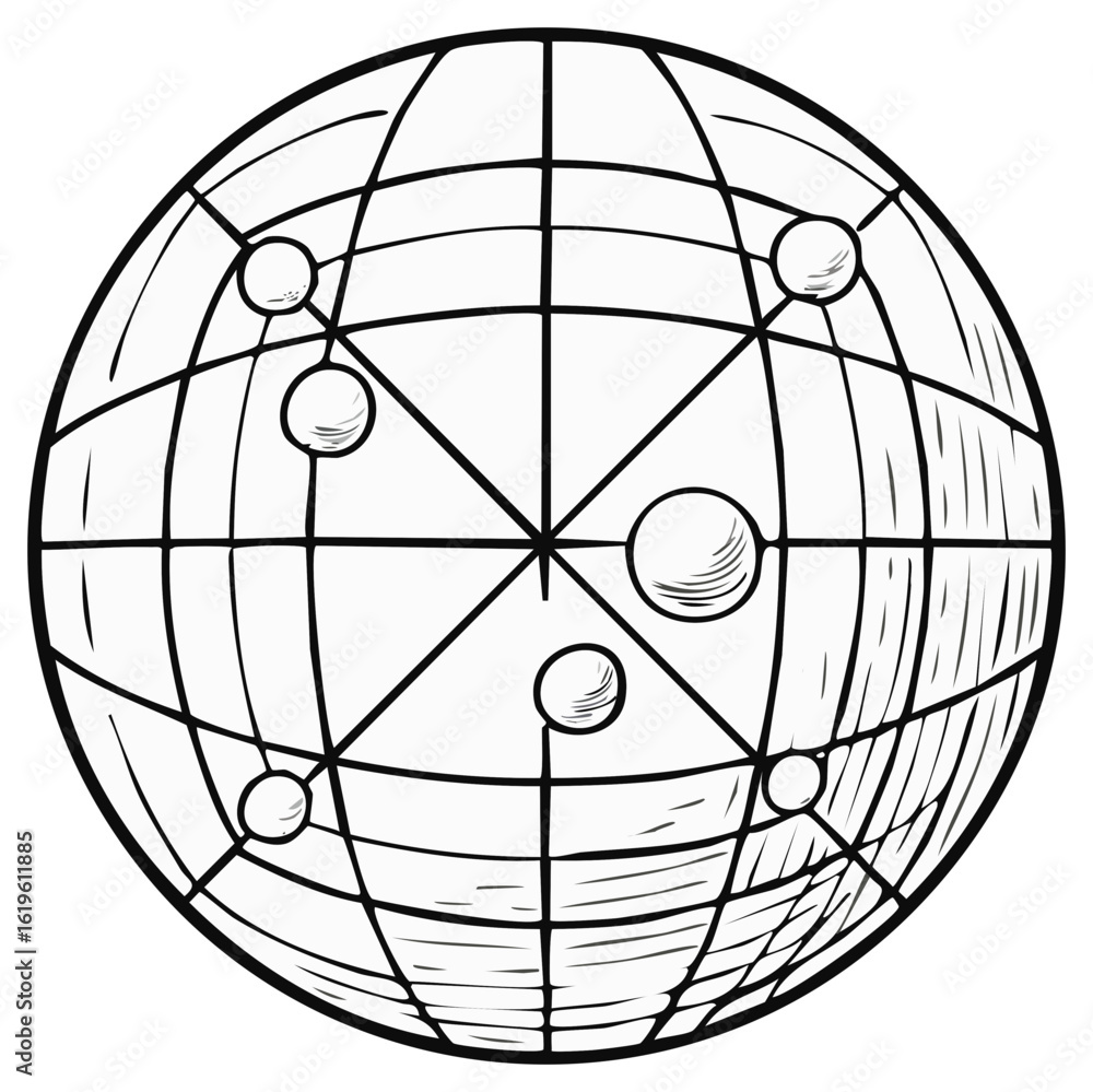 Aufkleber abstract sphere with grid lines and circular points orbital or network concept diagram