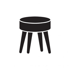 Black vector illustration of a round stool with four legs furniture