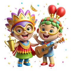Naklejka premium 3d cartoon characters celebrating with musical instruments isolated on transparent background