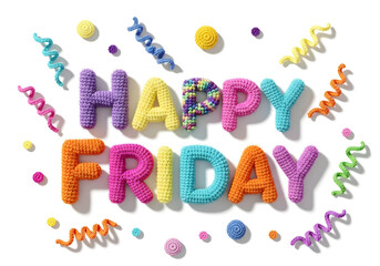 Festive 3D Crochet “Happy Friday” with Confetti Accents