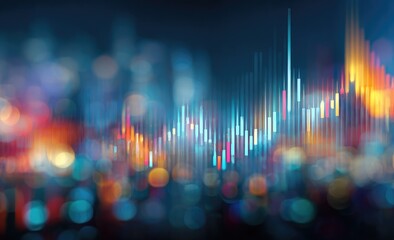 Abstract cityscape with vibrant financial data visualization