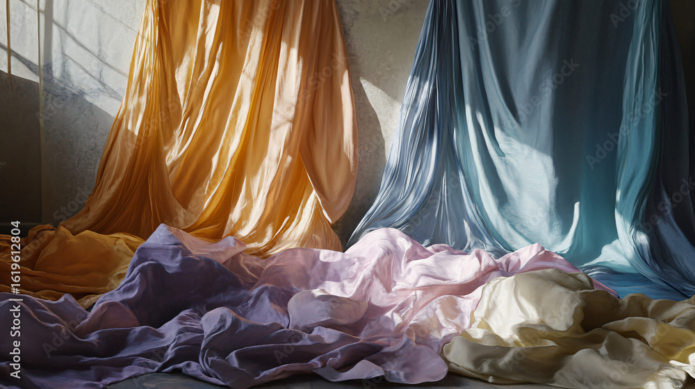 Leinwandbilder disordered pile of crumpled fabric in varied colors displaying unique textures and patterns