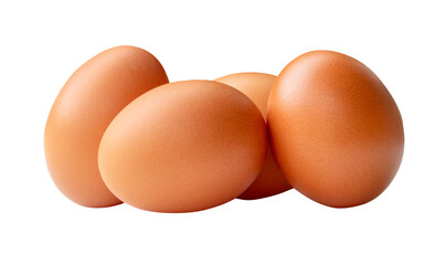 Four brown chicken eggs in stack isolated with clipping path in png file format