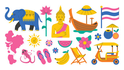 Fototapeta premium Vibrant Thai-Themed Illustrations for Cultural Celebration