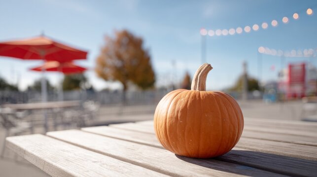 Pumpkin basking under autumn's nostalgic sun, evoking Harvest Festival vibes and Samhain whispers on rustic wooden table