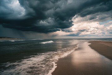 Dramatic stormy clouds over a beach