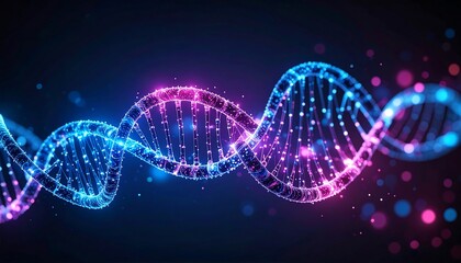 Glowing DNA double helix abstract on dark background