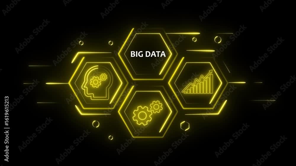 Aufkleber technology business managements. glowing neon text big data with alpha channel. technology and netwo