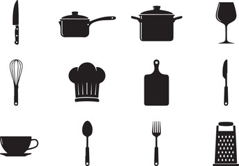 Kitchen utensils and cookware knife saucepan