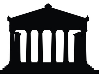 Silhouette of a Classical Greek Temple in Black and White