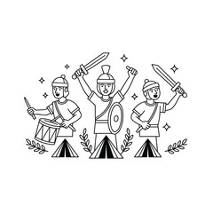 Celebration of Ancient Roman Soldiers in Line Art