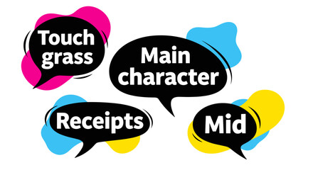 Colorful Gen Z slang speech bubbles in modern graphic style	
