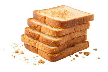 Stack of toasted bread slices isolated on transparent background