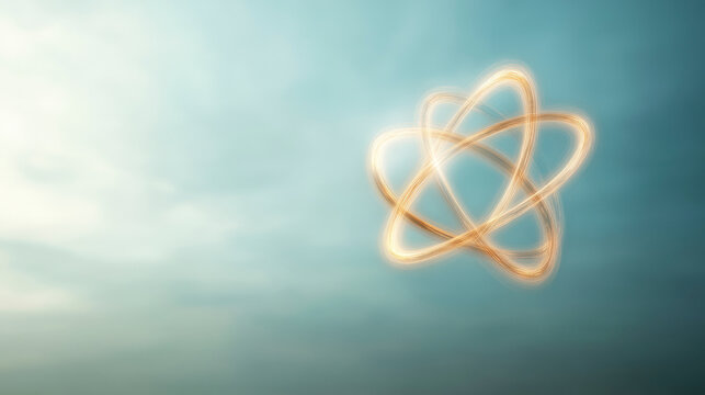 Glowing atom symbol floating in the sky