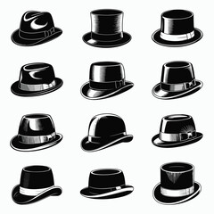 Classic Hat Collection in Black and White Illustration