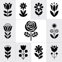 Minimalist Black and White Floral Design Grid Illustration