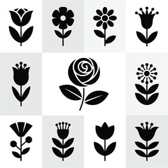 Minimalist Black and White Floral Design Grid Illustration