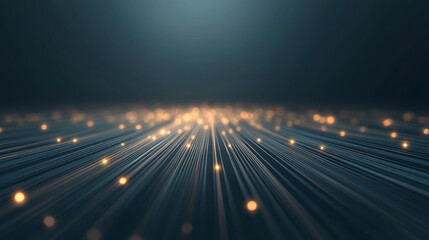 Glowing data lines and particles in digital motion blur