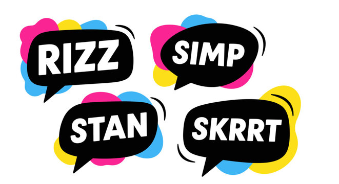 Colorful Gen Z slang speech bubbles in modern graphic style	
