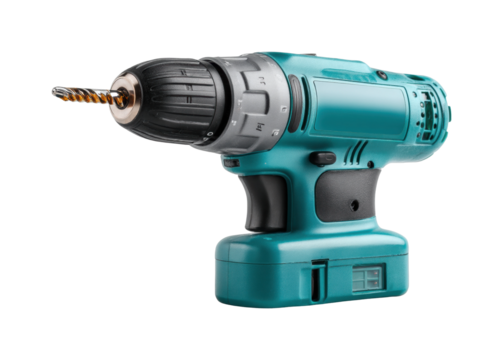 Powerful electric drill in action home workshop tool diy concept isolated on transparent background, png