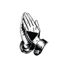 Engraved Illustration of Praying Hands in Woodcut Style